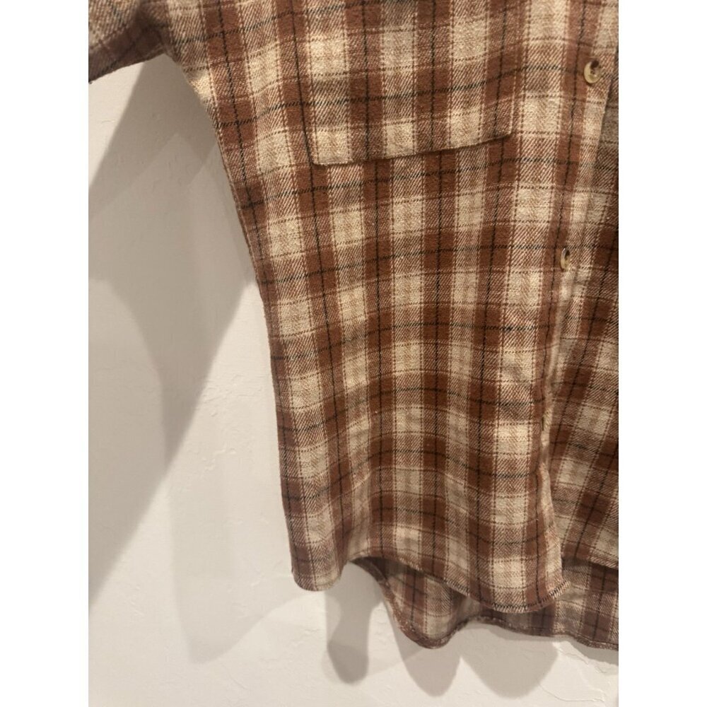 Böhme oversized brown and beige plaid flannel shacket Size Small Brown & White - Picture 8 of 16